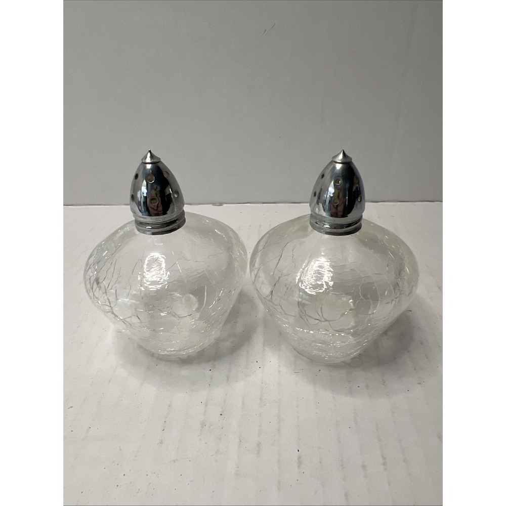 Vintage Cracked Glass Salt and Pepper Shakers Set